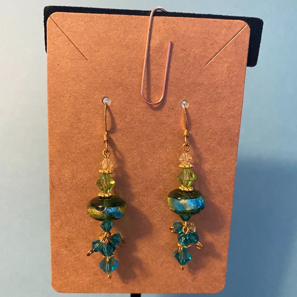Handmade green dangle earrings